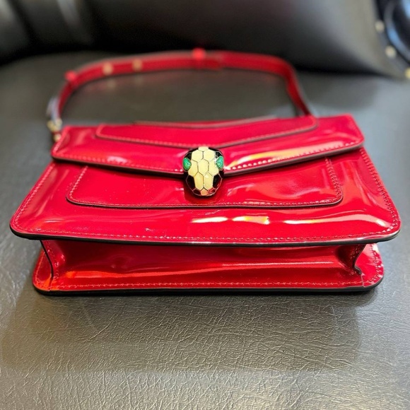 Bvlgari Serpenti Forever Square Crossbody Shoulder Bag Metallic Red Leather Smal - Picture 6 of 14